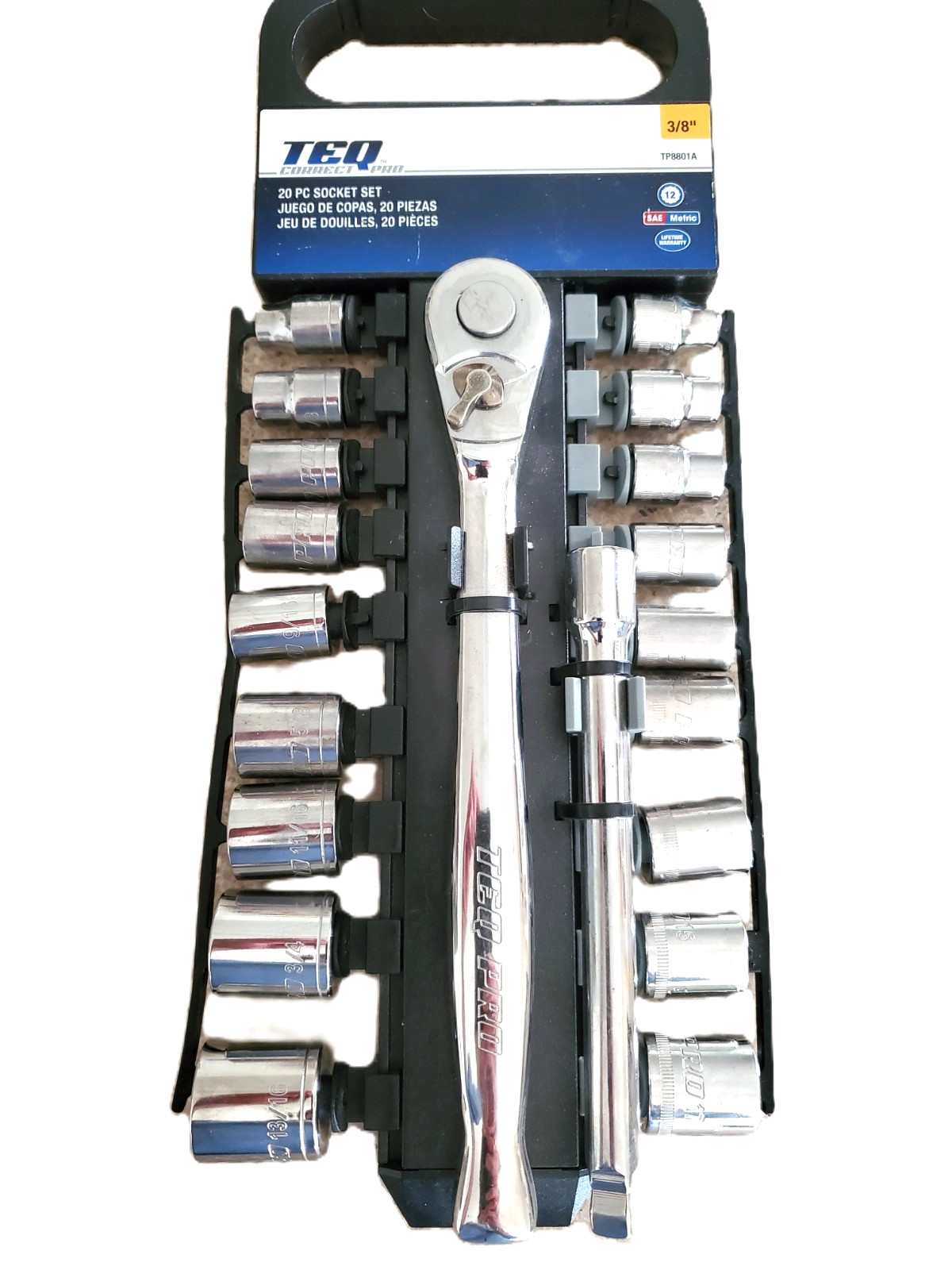 TEQ Correct Pro- 20 pc Socket Set- SAE/Metric- 3/8- 12 pt- #TP8801A- New