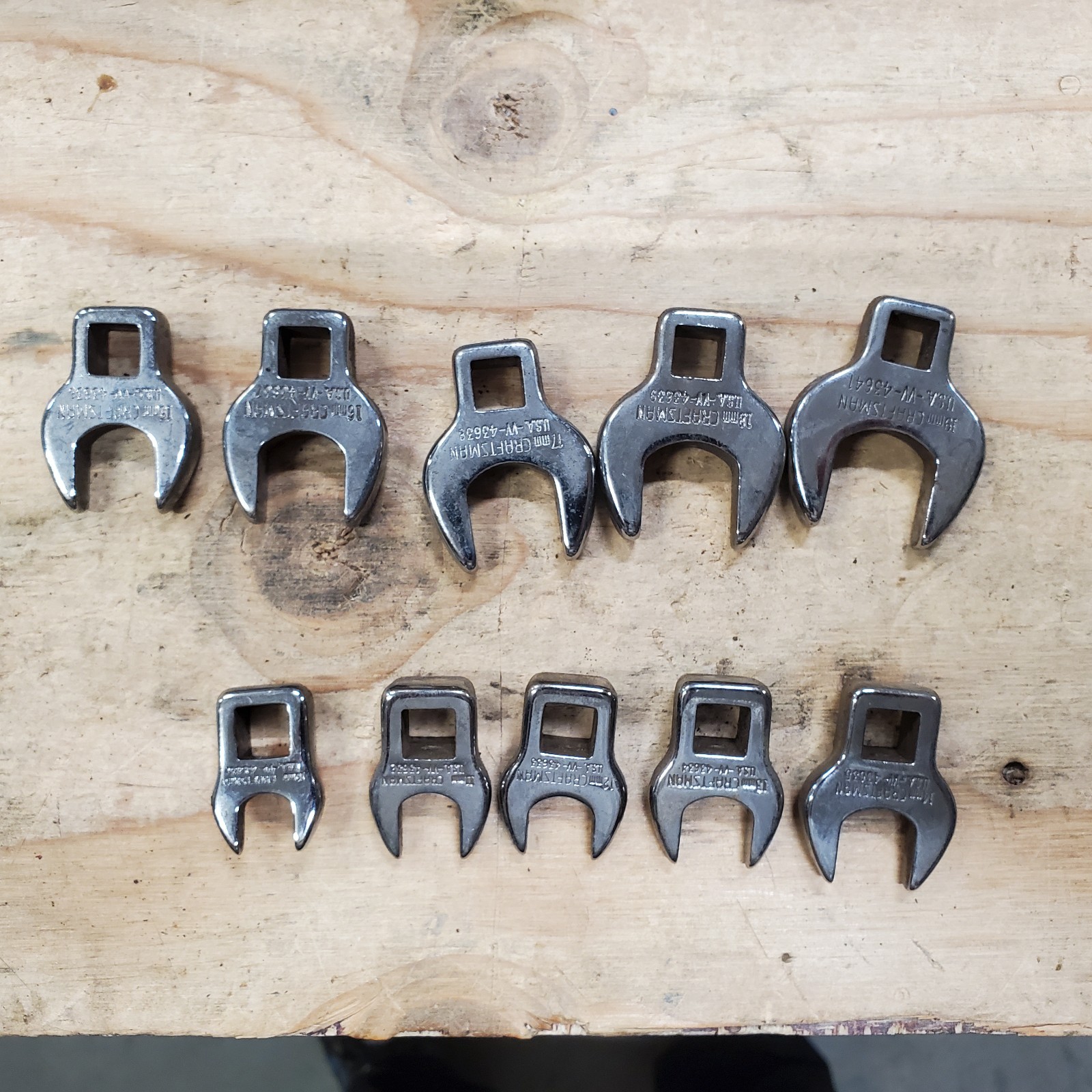 Craftsman VV Series Metric #9-4363 10-Pc Crow Foot Wrench Set. 10-19mm USA