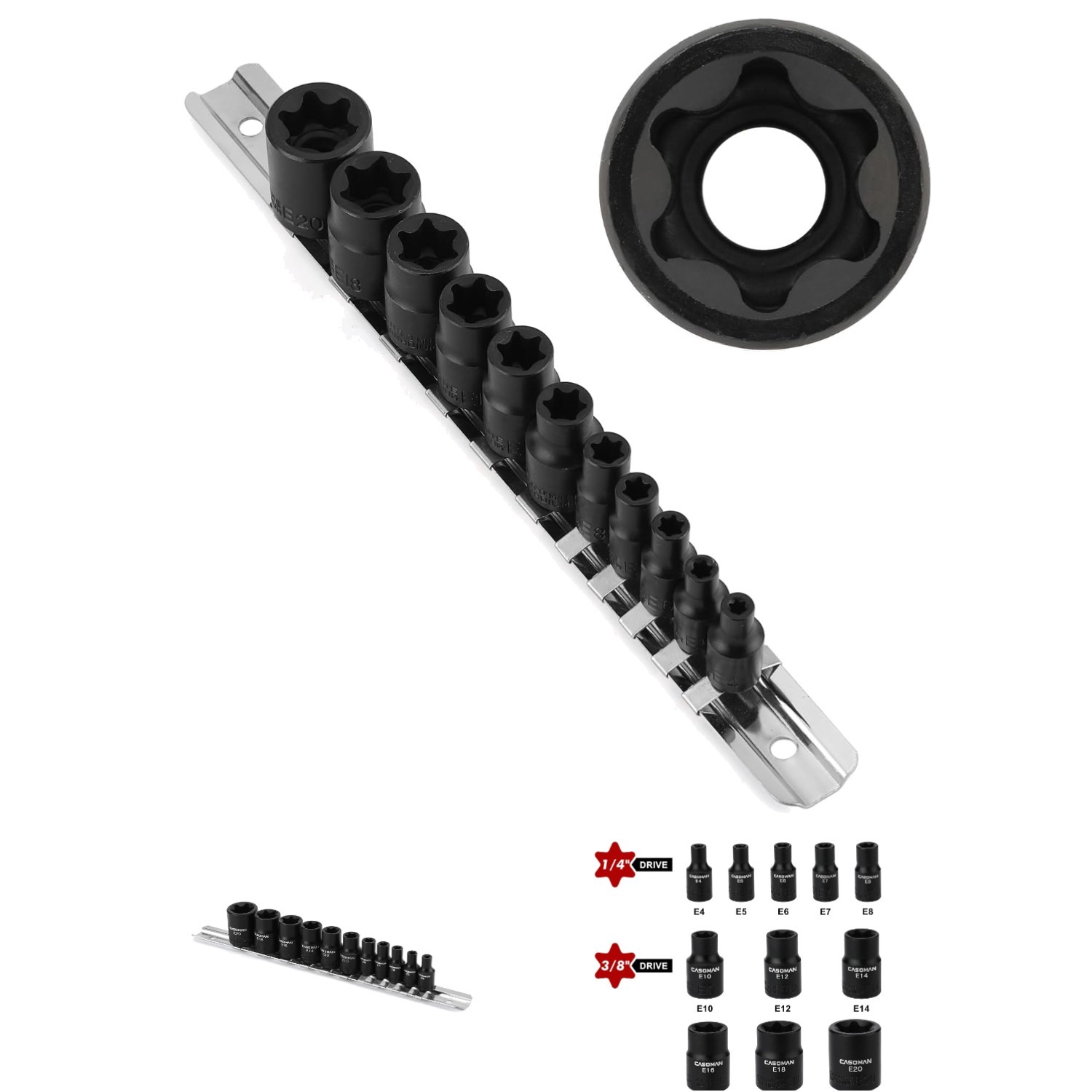 Durable 11PCS E-Torx Socket Set with Rail – High-Visibility & Heat-Treated Steel