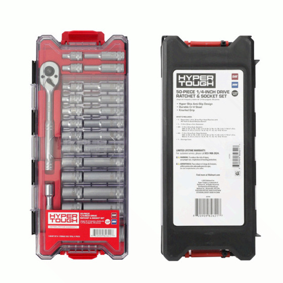 Hyper Tough 1/4-Inch Drive Ratchet and Socket Set, SAE and Metric, 50 Pieces