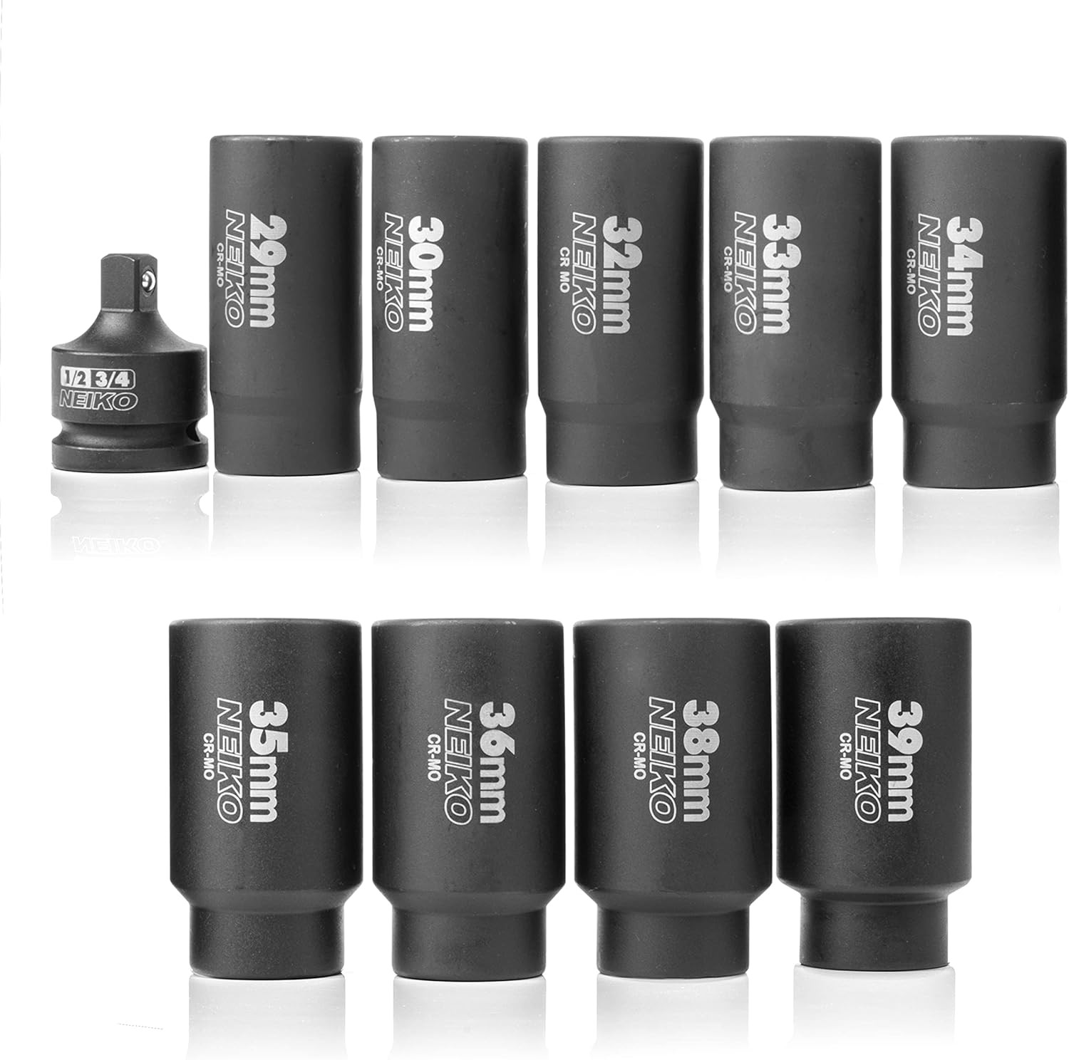 02531A 10 Piece 12 Point Socket Set 1/2” Drive, Lug Nut Remover, Spindle Nut Soc