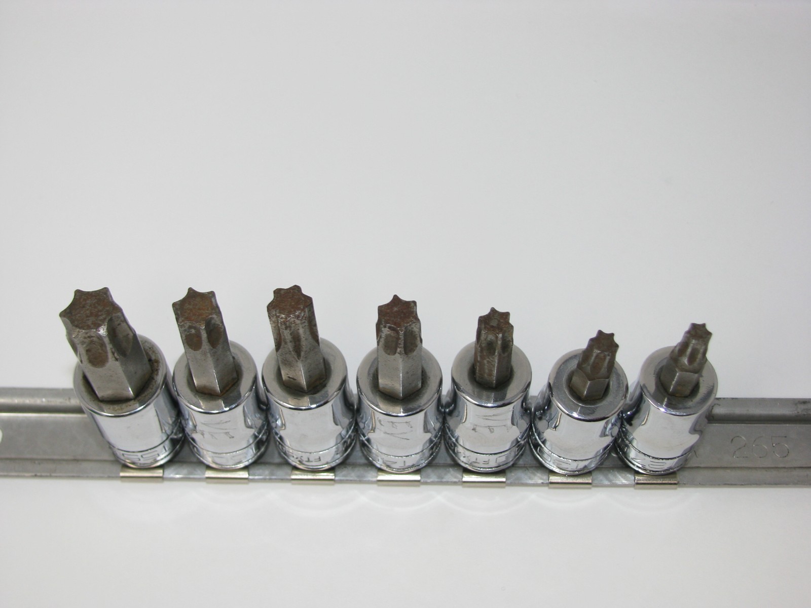 7 pc Snap-On Tools 3/8″ Drive TORX Sockets T55 FTX500E T50 T45 T40 T30 T27 rail