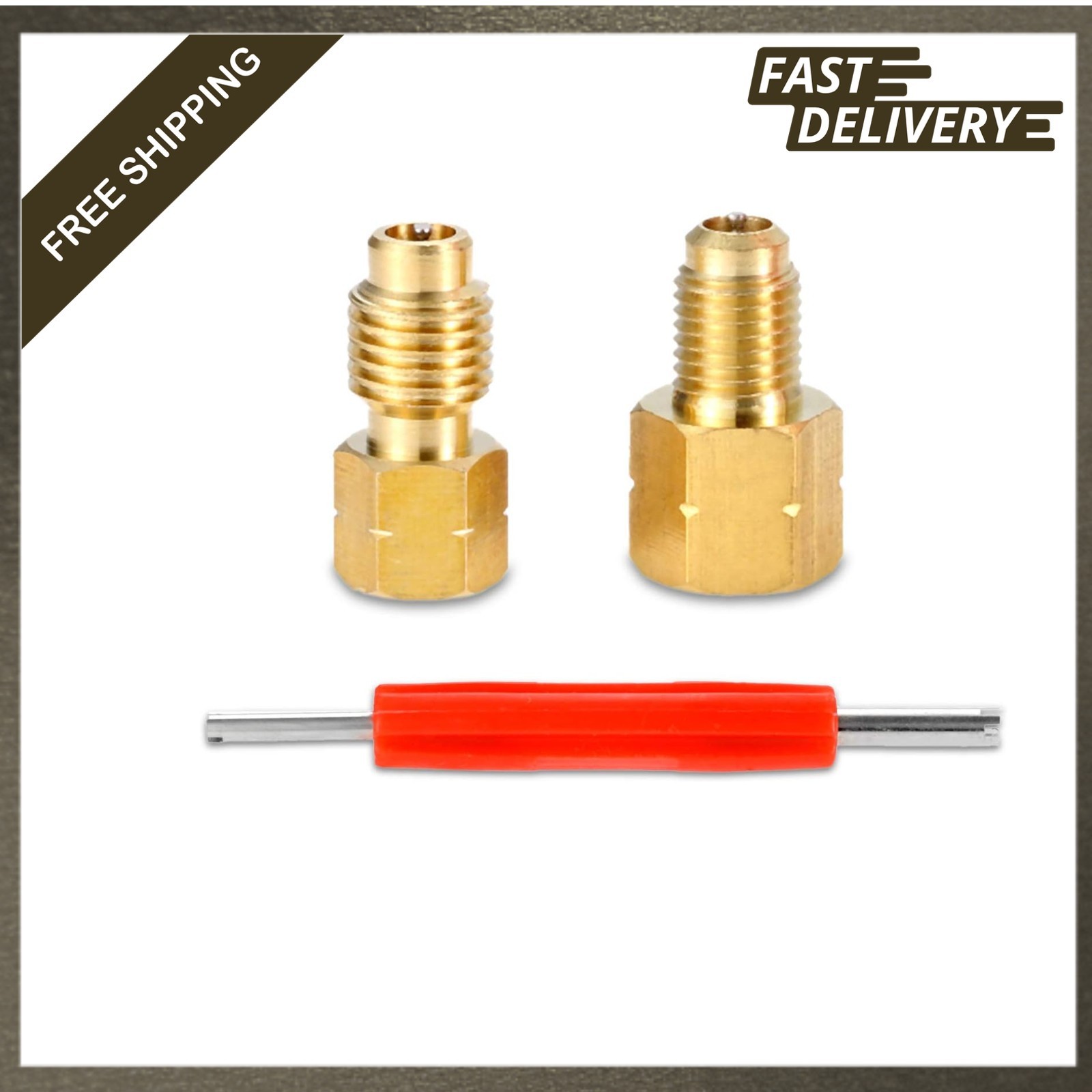 R1234yf Adapter with Valve Core Brass Conversion Kit 1/4 Inch SAE Female FL to