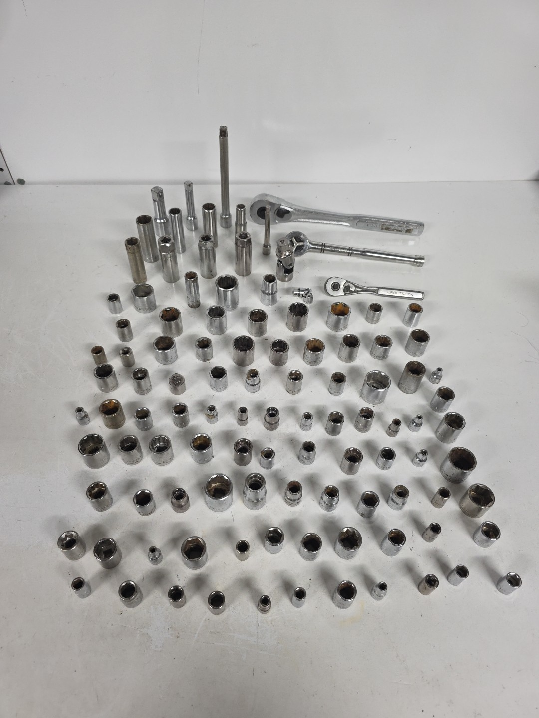 Craftsman Sockets & 3 Craftsman Socket Wrenches Various Sizes M & SAE-Lot Of 105