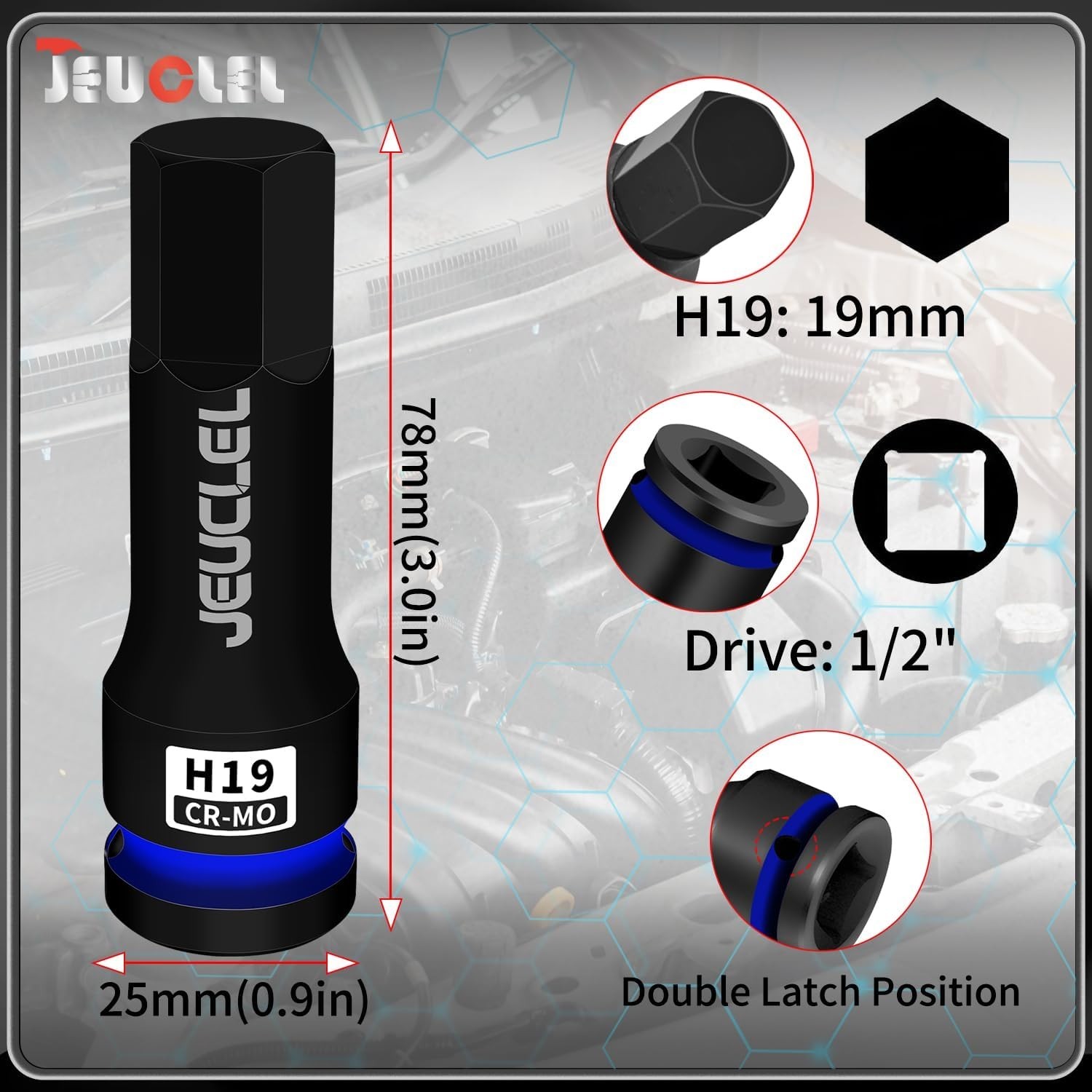 19mm Hex Impact Bit Socket, 1/2-Inch Impact Drive Allen Socket, Cr-Mo Steel L…