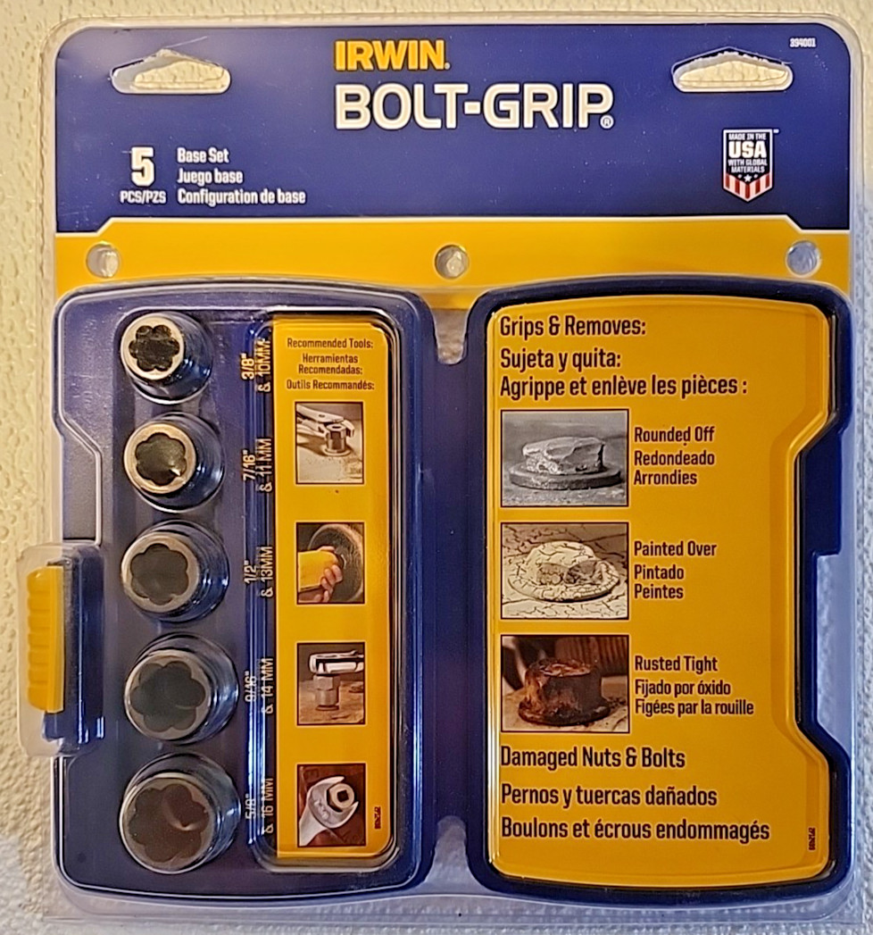 NEW Irwin Hanson 5 Piece Base Bolt Grip Fastener Remover Set With Case #394001