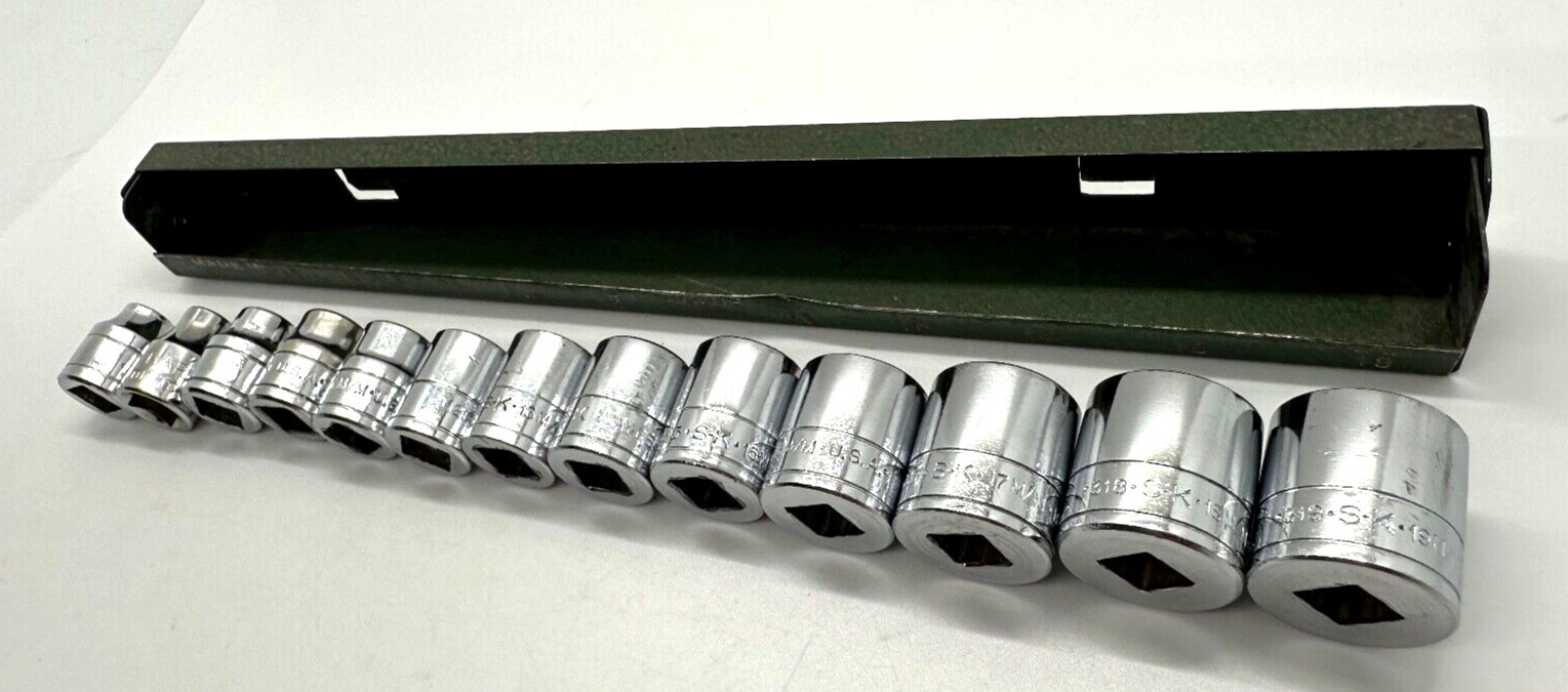 🇺🇸 SK Tools USA 7mm-19mm Metric Shallow 3/8″ DR Socket Set lot 6-PT Green Tray